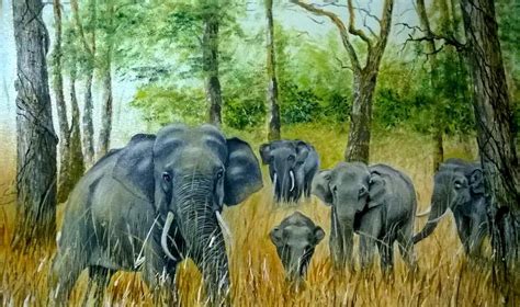 Elephants Sri Lanka Painting By Sarath Prematillake