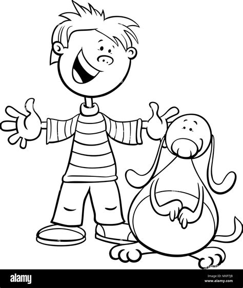 coloring book boy dog vector  res stock photography  images alamy