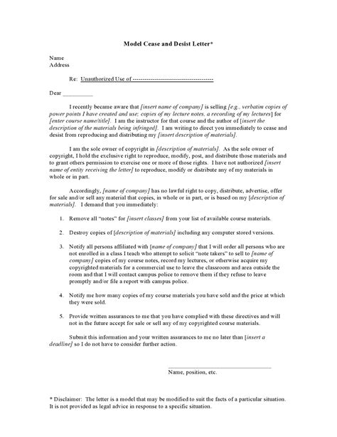 response  cease  desist letter template collection letter