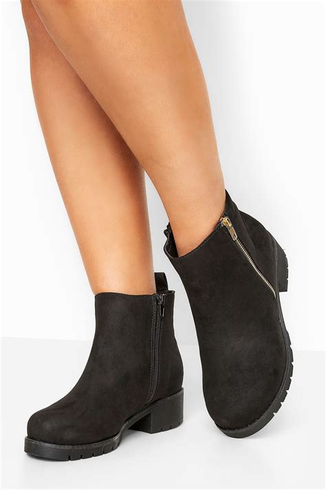 black vegan faux suede chunky boots  extra wide fit  clothing