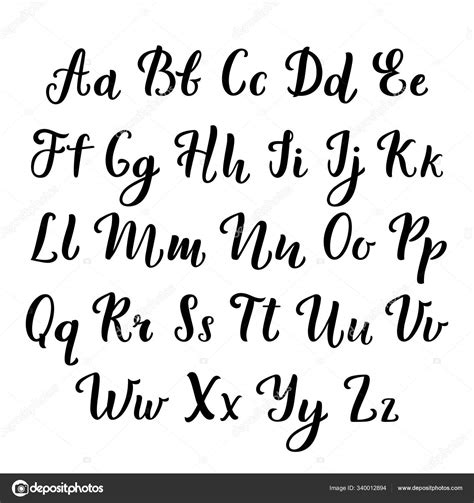 hand lettering calligraphic alphabet script letters black ink brush
