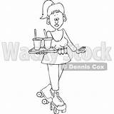 Carhop Skating Outlined Waitress Djart Tray sketch template