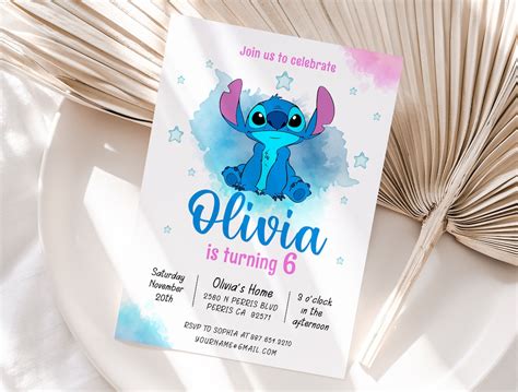 editable stitch birthday invitation template printable etsy