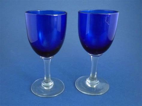 Pair Of Victorian Bristol Blue Wine Glasses C1880 Blue Wine Glasses