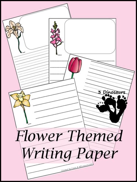 flower themed writing paper printable  dinosaurs