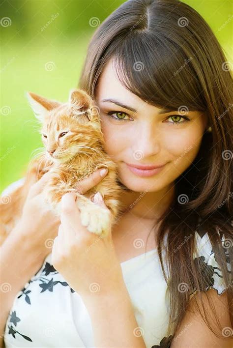Beautiful Girl With Kitten Stock Image Image Of Attractive 14234423