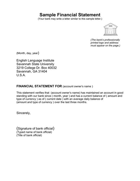 sample financial statement