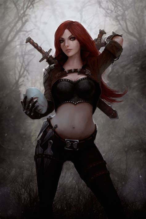 katarina the sinister blade picture 2d fan art assassin girl woman fantasy red hair