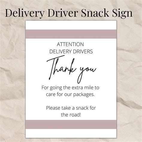 printable delivery driver snack sign instant