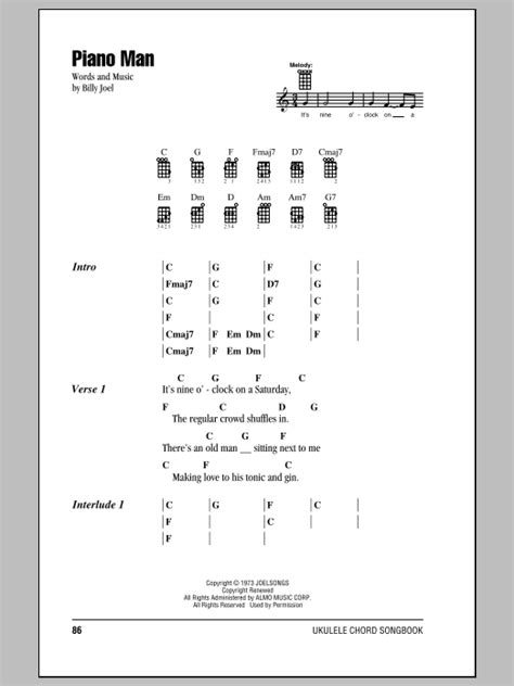 piano man sheet  billy joel ukulele