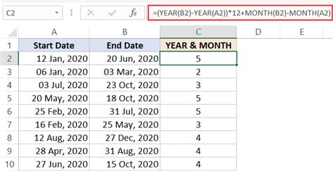 calculate  number  months     excel easy formulas