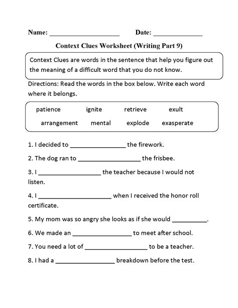 printable  grade context clues worksheets  printable