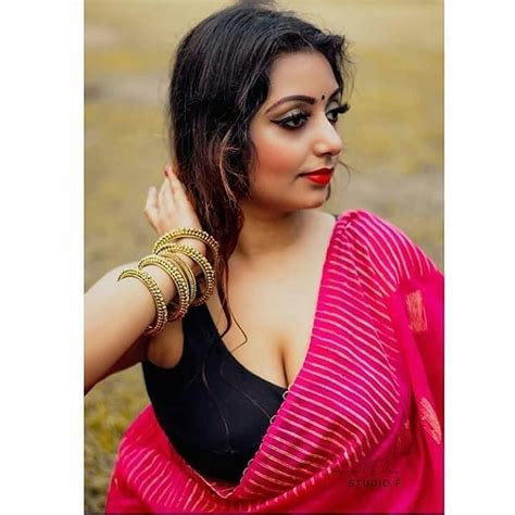 rupsa saha chowdhury hot red saree black sleeveless blouse photoshoot