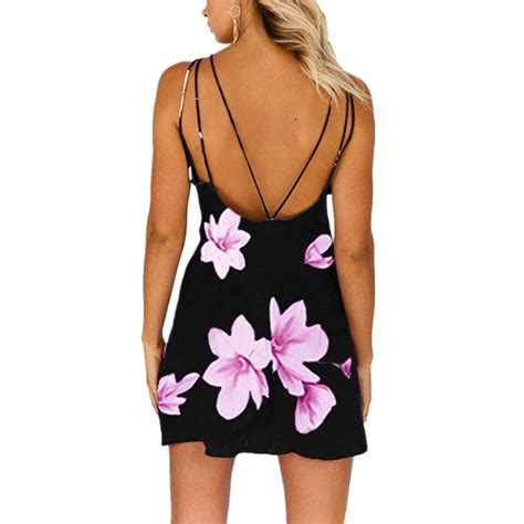 Floral Print Backless Women Beach Dress Sexy Summer Dresses Sling