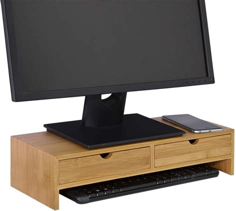 sobuy bamboo monitor stand monitor riser desk organiser  drawers frg  amazoncomau