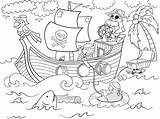 Coloring Pirates Vector Pirate Theme Children Ship Sea Illustration sketch template
