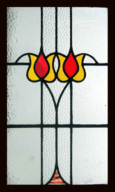 Pretty Art Nouveau Floral Tulips Antique English Stained