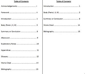 research paper table  content  table  contents format