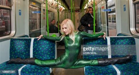 contortionist zlata from kazakhstan poses on a london underground