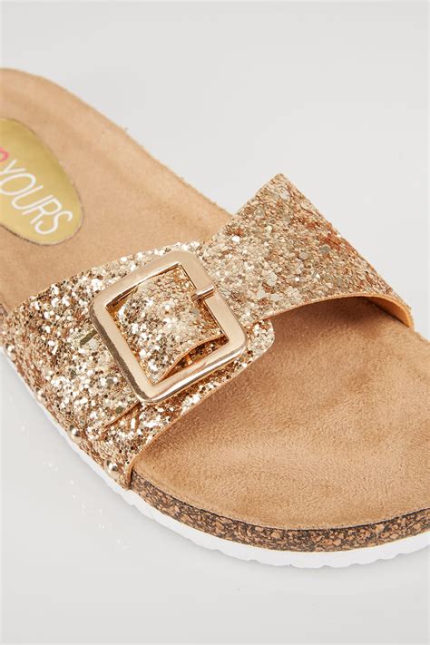gold glitter cork effect sandals in eee fit