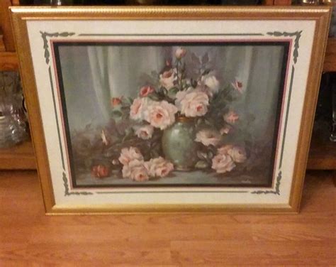 vintage home interiorshomco gold framed large pink roses flower vase