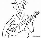 Coloring Lute Geisha Playing 97kb 470px Coloringcrew sketch template