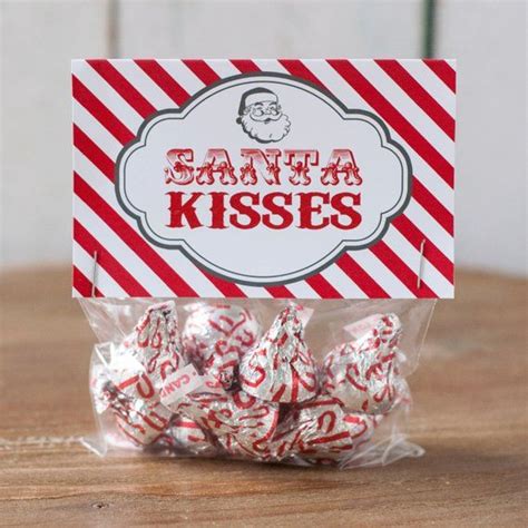 printable santa kisses treat bag topper  instantly etsy