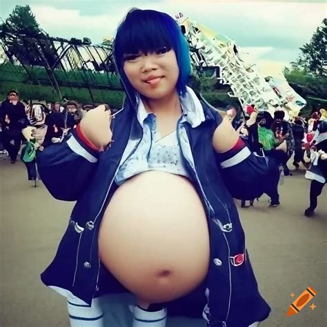 Pregnant Japanese Punk Woman At A Theme Park