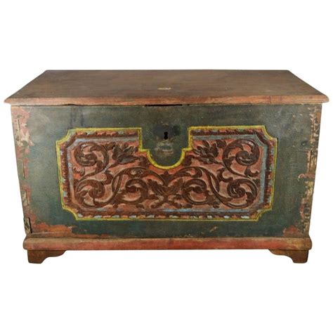 antique indonesian hand carved  painted trunk