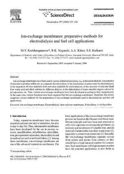 ion exchange membranes preparative methods  researchgate