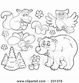 Animals Coloring Plants Forest Outlines Collage Digital Clipart Outline Illustration Drawing Visekart Baby Royalty Bear Pages Animal Print Rf Printable sketch template