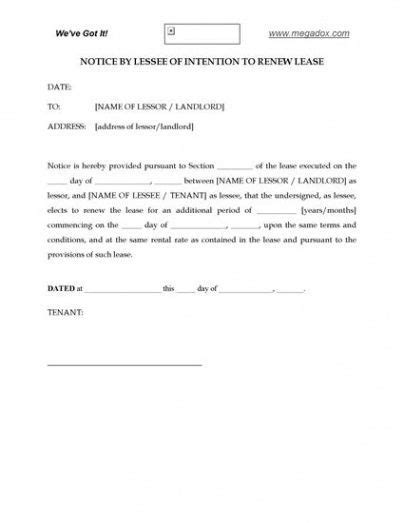 notice  lease  renewal template