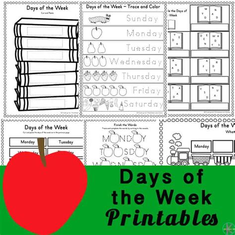 printable days   week worksheets  kindergarten