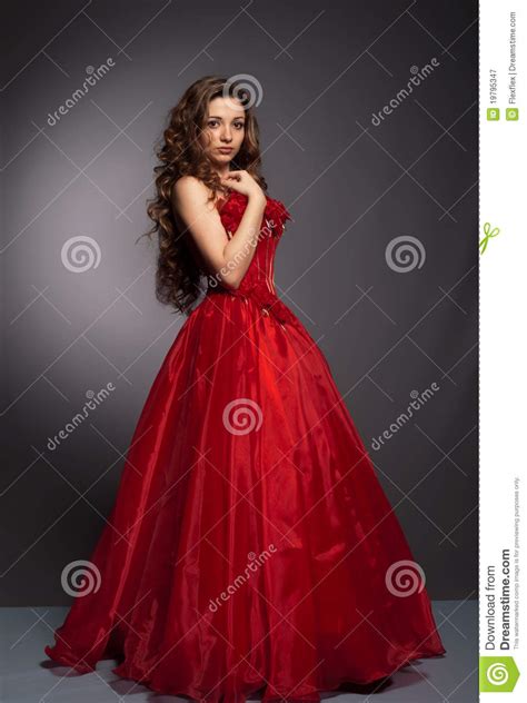 beautiful long haired woman in red dress stock image image of beauty