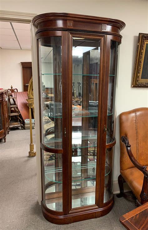 Sold Price Curved Glass Hardwood Display Curio Cabinet With Light