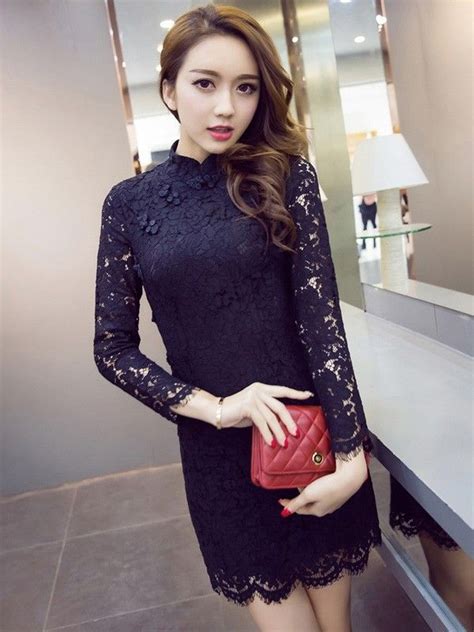 Chic Black Lace Qipao Cheongsam Dress Dresses Asian Fashion