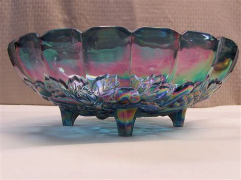 Lot Detail Large Blue Carnival Glass Footed Bowl