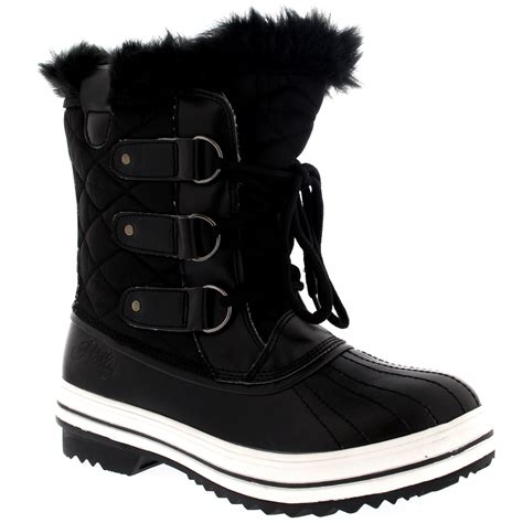 womens snow boot nylon short winter snow fur rain warm waterproof boots uk   ebay