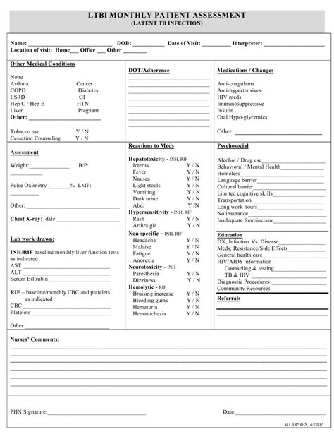 Montana Monthly Ltbi Patient Assessment Form Download Printable Pdf