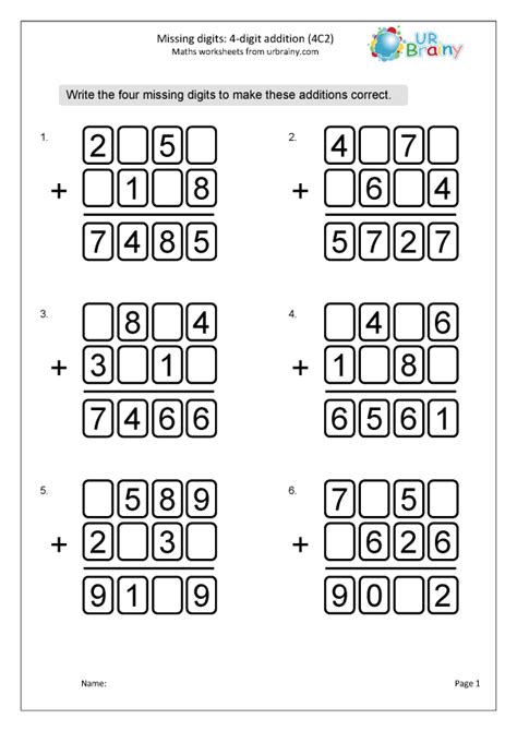 addition worksheets missing numbers  addition missing number