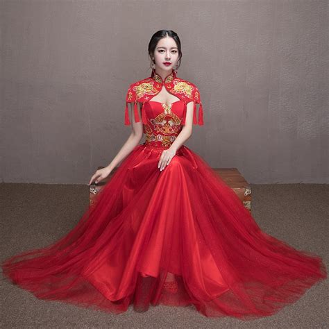women phoenix embroidery bride modern chinese wedding dress cheongsam