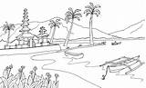 Pemandangan Mewarnai Pantai Alam Sawah Objek Pegunungan Bermain Pura Gunung Inspirasi Kumpulan Kehidupan Nusantara Harian Perahu Gapura Colouring Sedang Indah sketch template