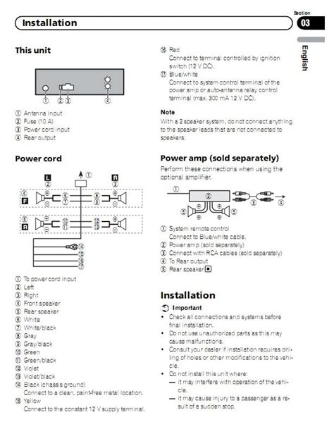 install  pioneer mp car stereo    color coded diagram