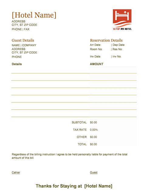 printable fake hotel receipt template customize  print