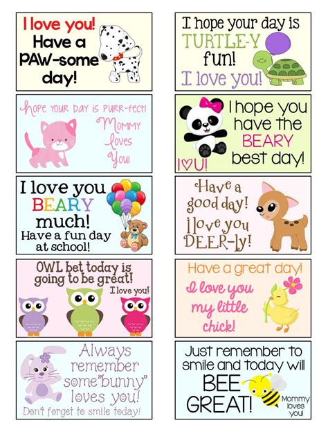 printable lunchbox notes web lunch box notes   great