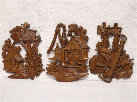 1976 cast metal country home decor set hoda sexton wall hangings brown