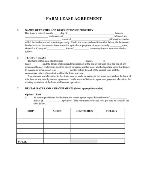 farm lease agreement sample  word   formats