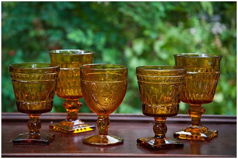 Assorted Vintage Amber And Green Colored Glass Goblets