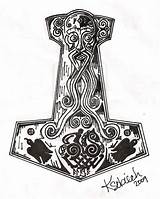 Hammer Mjolnir Norse Thors Runes sketch template