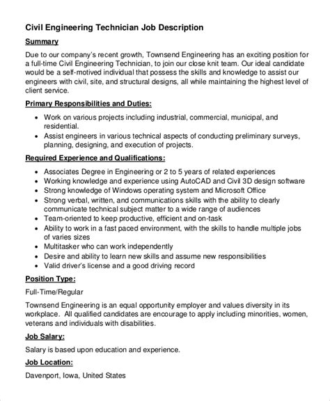 sample civil engineer job description templates   ms word